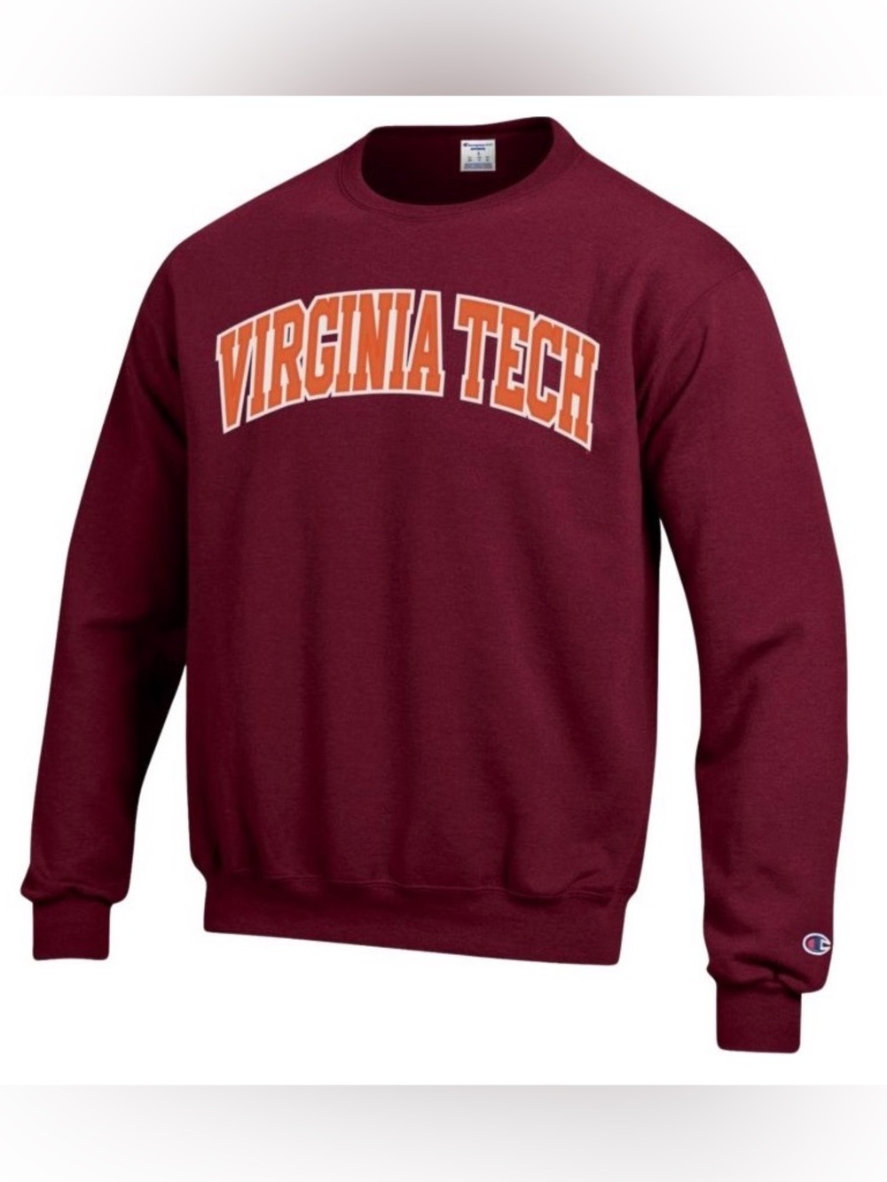 Virginia Tech Hokie Champion Crewneck Sweatshirt Maroon and Orange, size medium